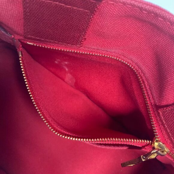 PRADA Logo Plate Canapa CANAPA MINI Hand Bag Tote Bag Canvas Red - Picture 9 of 16